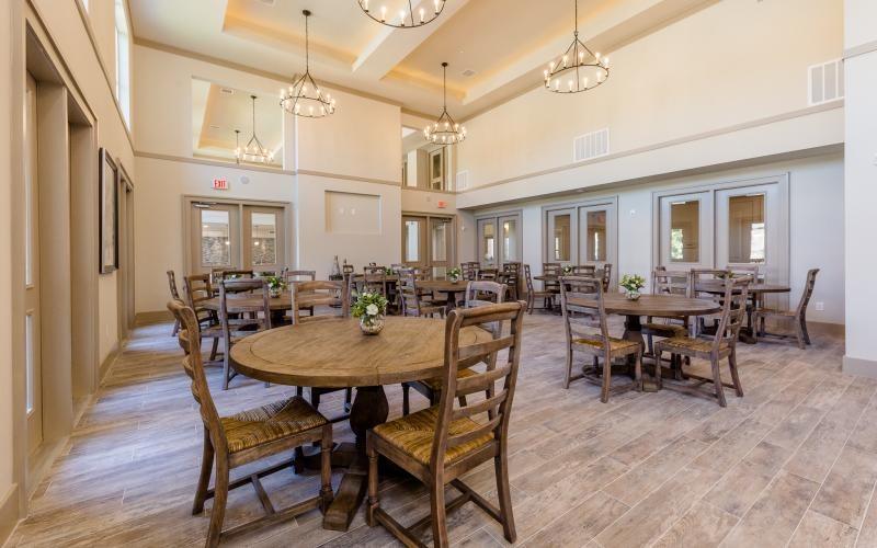 a dining room with a large table