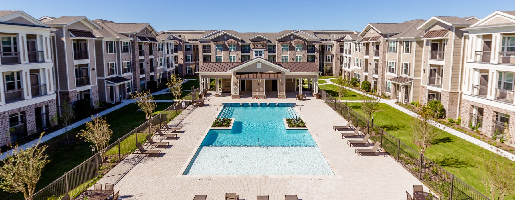 a pool in a row of houses